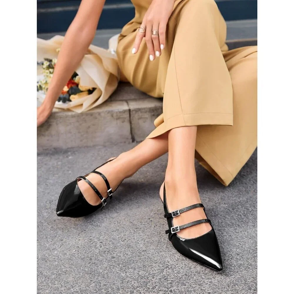Women's Slingbak Ktiten Pumpe Closed  Pointed Toe Heels Wedding Dress Shoe Black